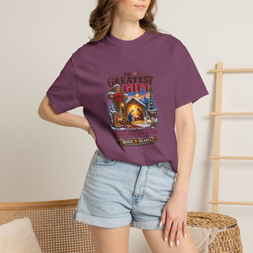 Greatest Gift Lying in a Manger — Brave Hearts Country Gospel T-Shirt