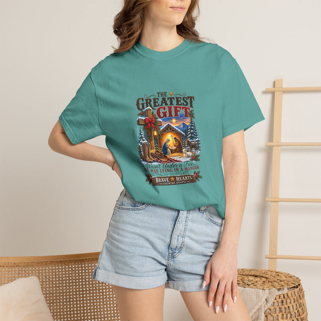 Greatest Gift Lying in a Manger — Brave Hearts Country Gospel T-Shirt