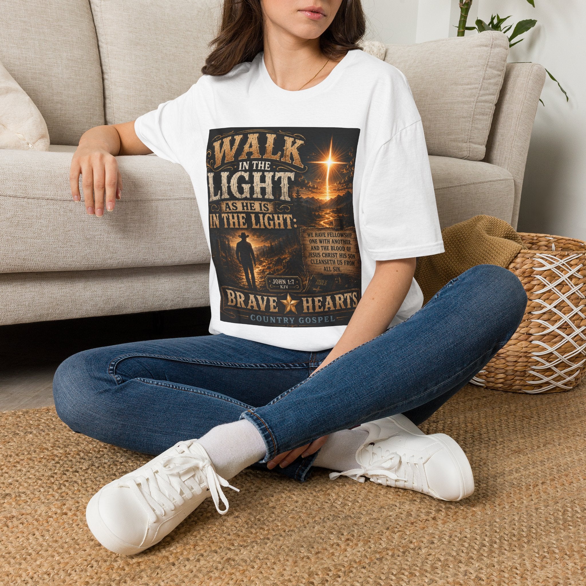 Walk in the Light as He Is in the Light — Brave Hearts Country Gospel T-Shirt