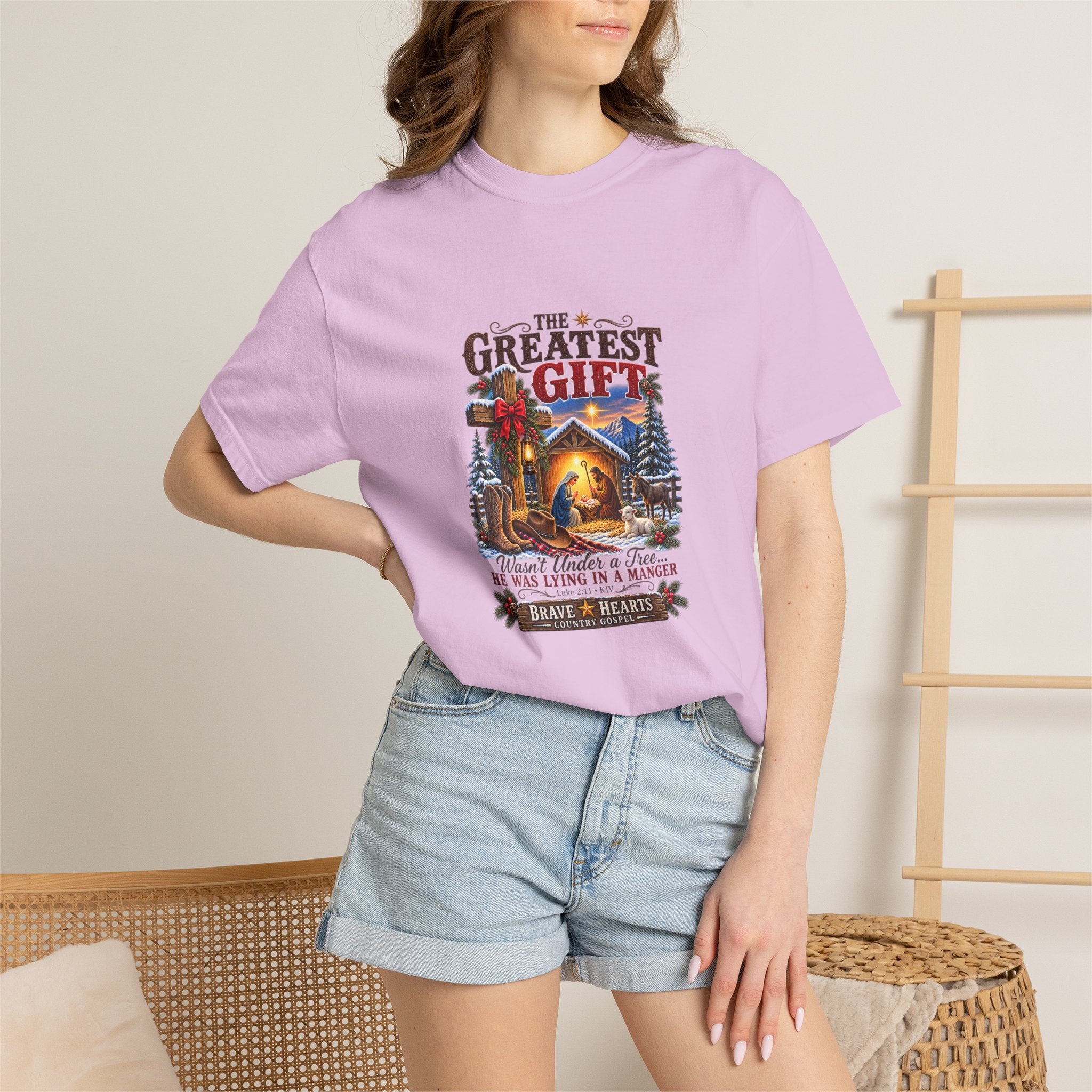 Greatest Gift Lying in a Manger — Brave Hearts Country Gospel T-Shirt