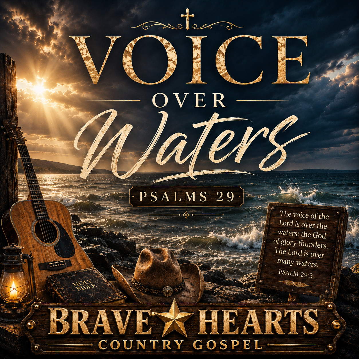 Voice Over Waters- Brave Hearts Country Gospel Long Sleeve Pocket Tee