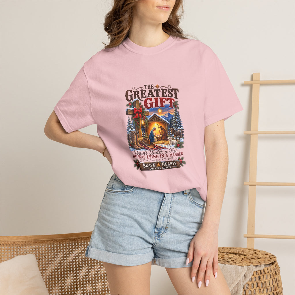 Greatest Gift Lying in a Manger — Brave Hearts Country Gospel T-Shirt