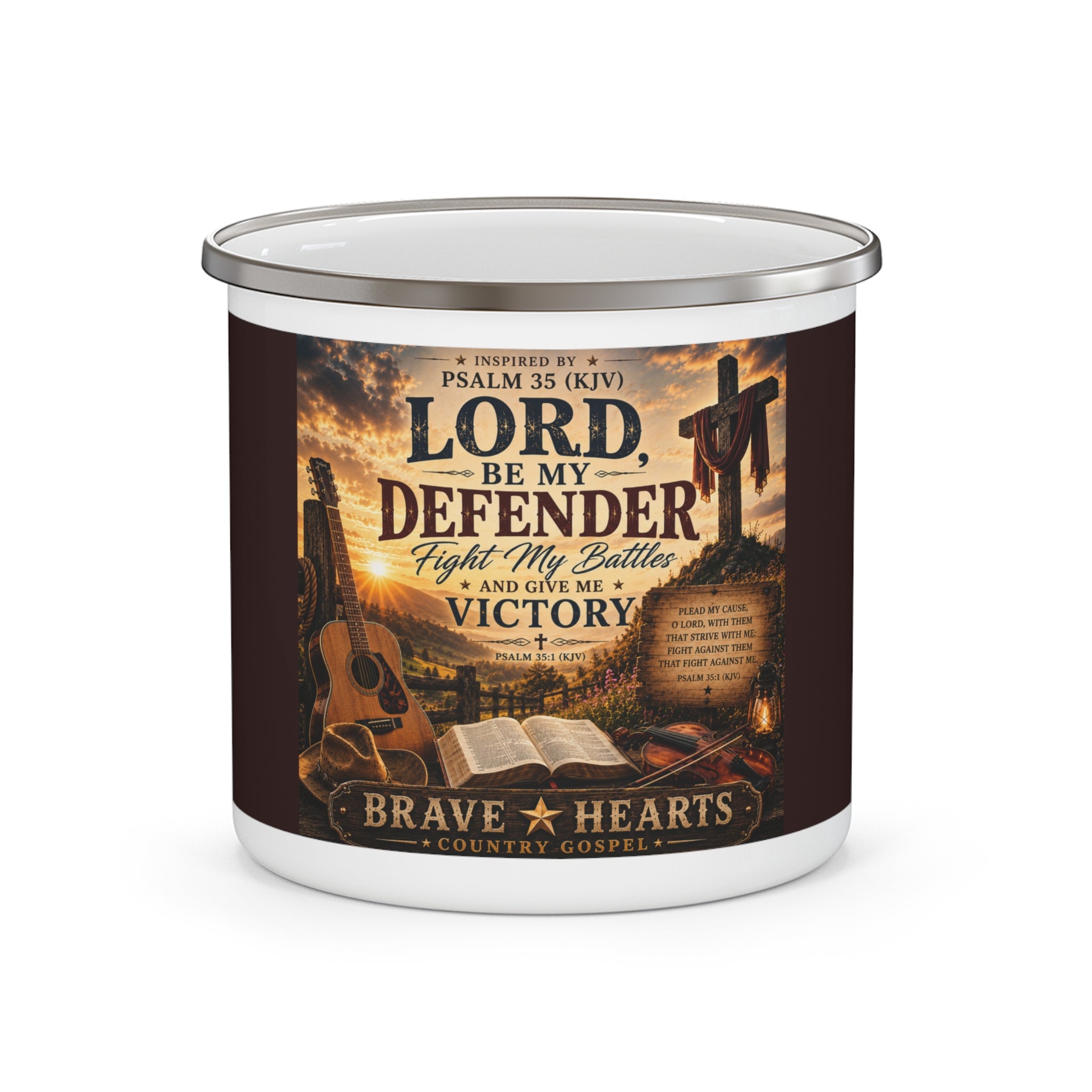 LORD BE MY DEFENDER Enamel Camping Mug — Brave Hearts Country Gospel