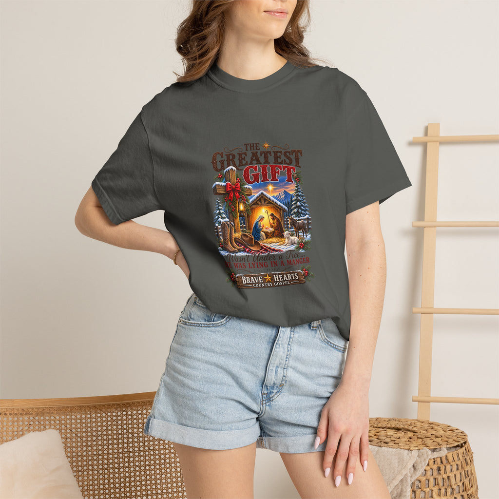 Greatest Gift Lying in a Manger — Brave Hearts Country Gospel T-Shirt