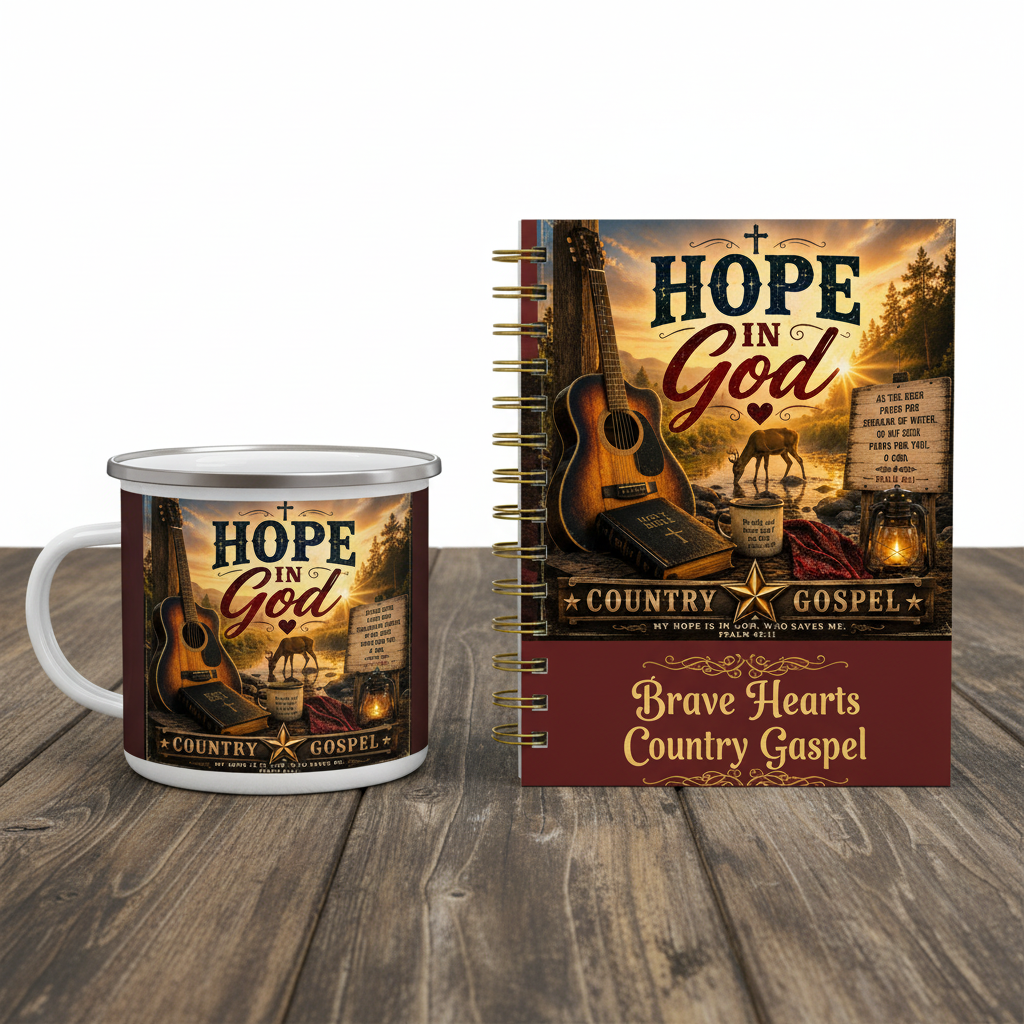 Hope in God Morning Devotional Set — enamel mug and spiral notebook bundle by Brave Hearts Country Gospel